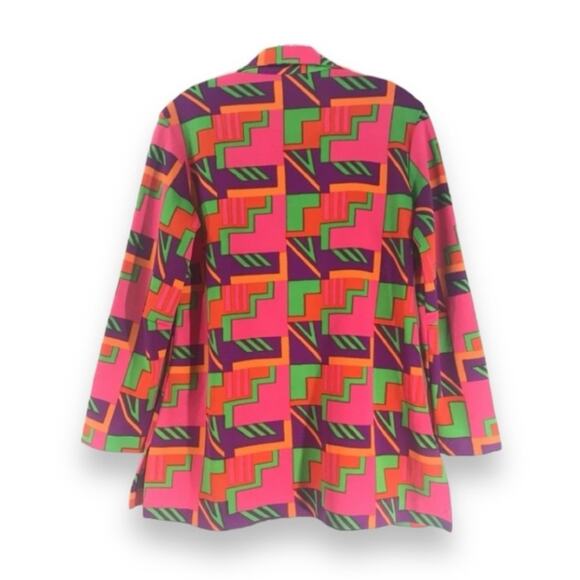 Vintage 70s Disco Shirt in a Bold Print of Pink Purple & Green SZ MED - Picture 7 of 8